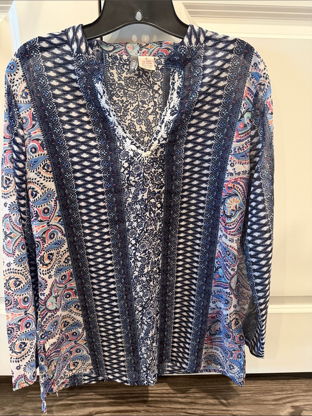 Navy Paisley Open-Front Tunic Top